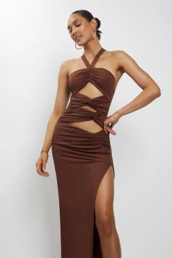AMC Nikki Multi Cut Out Maxi Dress - Chocolate