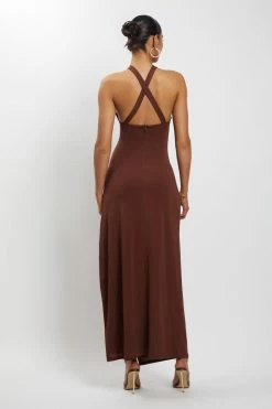 AMC Nikki Multi Cut Out Maxi Dress - Chocolate