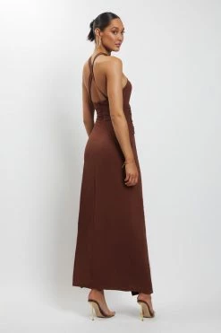 AMC Nikki Multi Cut Out Maxi Dress - Chocolate