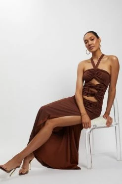AMC Nikki Multi Cut Out Maxi Dress - Chocolate