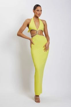 AMC DRESSES Nicha Diamante Cut Out Midi Dress - Yellow