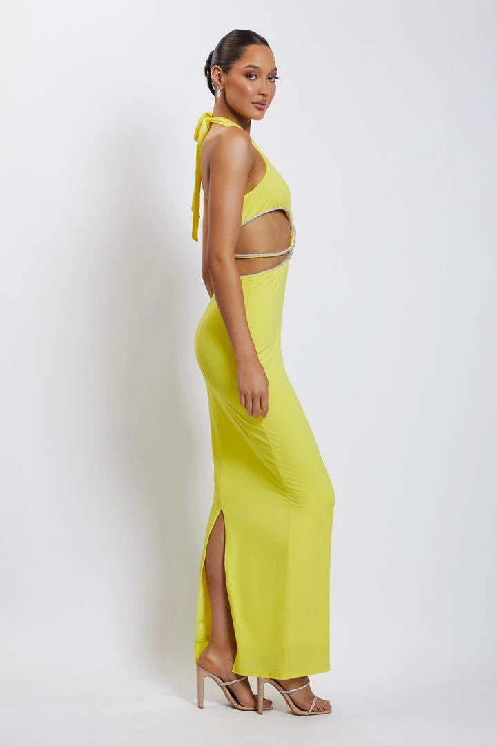 AMC DRESSES Nicha Diamante Cut Out Midi Dress - Yellow 2 AMC DRESSES Nicha Diamante Cut Out Midi Dress - Yellow