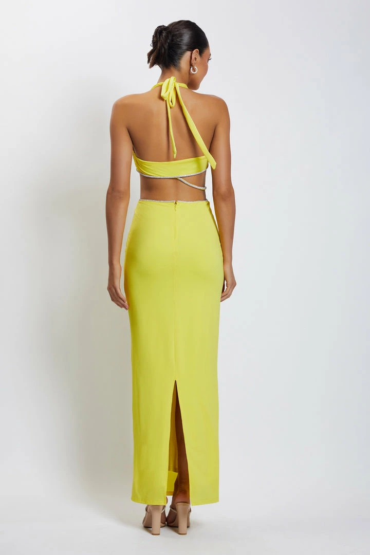 AMC DRESSES Nicha Diamante Cut Out Midi Dress - Yellow 4 AMC DRESSES Nicha Diamante Cut Out Midi Dress - Yellow