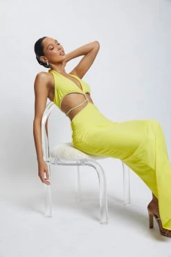 AMC DRESSES Nicha Diamante Cut Out Midi Dress - Yellow 11 AMC DRESSES Nicha Diamante Cut Out Midi Dress - Yellow