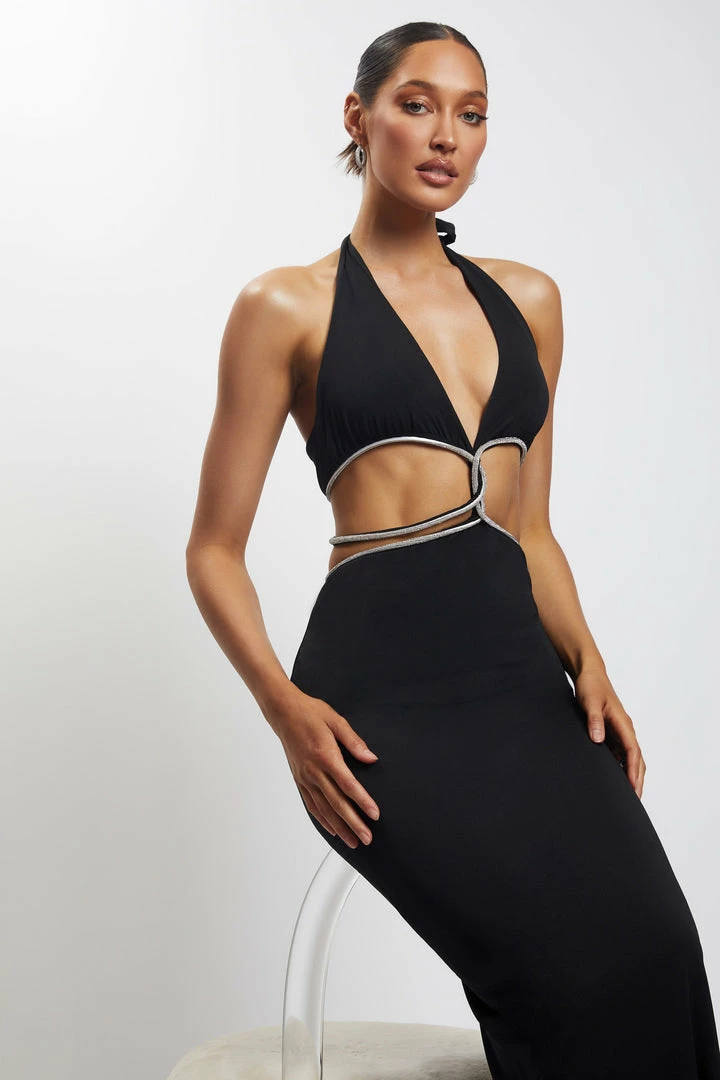 AMC Nicha Diamante Cut Out Midi Dress - Black Midi Dresses 6 AMC Nicha Diamante Cut Out Midi Dress - Black Midi Dresses