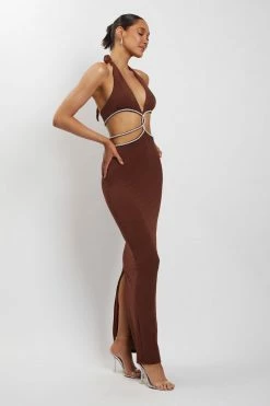 AMC Nicha Diamante Cut Out Midi Dress - Chocolate DRESSES