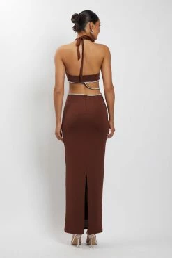 AMC Nicha Diamante Cut Out Midi Dress - Chocolate DRESSES