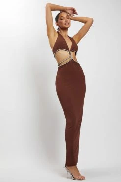 AMC Nicha Diamante Cut Out Midi Dress - Chocolate DRESSES