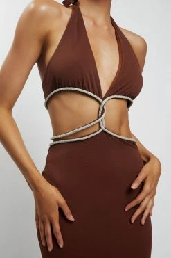 AMC Nicha Diamante Cut Out Midi Dress - Chocolate DRESSES