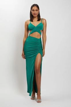BSD Candice Cut Out Ruched Front Maxi Dress - Green