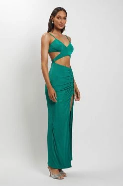 BSD Candice Cut Out Ruched Front Maxi Dress - Green