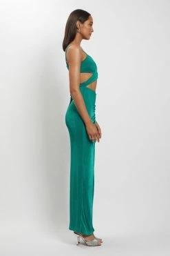 BSD Candice Cut Out Ruched Front Maxi Dress - Green