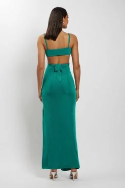 BSD Candice Cut Out Ruched Front Maxi Dress - Green