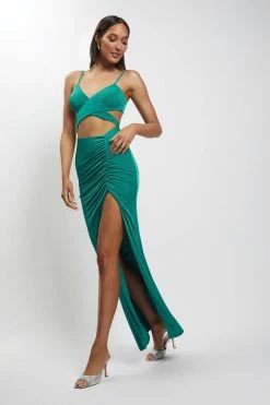 BSD Candice Cut Out Ruched Front Maxi Dress - Green