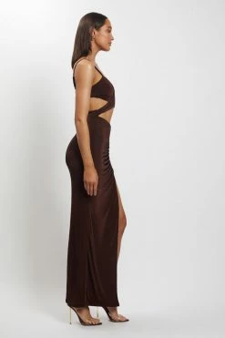 BSD Candice Cut Out Ruched Front Maxi Dress - Chocolate DRESSES