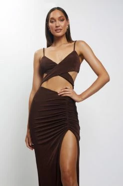 BSD Candice Cut Out Ruched Front Maxi Dress - Chocolate DRESSES