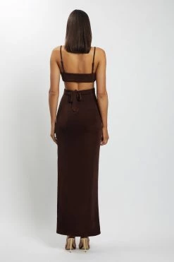 BSD Candice Cut Out Ruched Front Maxi Dress - Chocolate DRESSES