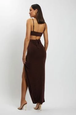 BSD Candice Cut Out Ruched Front Maxi Dress - Chocolate DRESSES