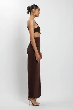 BSD Paige Ruched Side Cut Out Maxi Dress - Chocolate