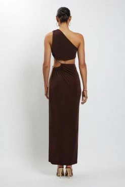BSD Paige Ruched Side Cut Out Maxi Dress - Chocolate