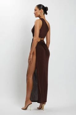 BSD Paige Ruched Side Cut Out Maxi Dress - Chocolate