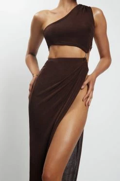 BSD Paige Ruched Side Cut Out Maxi Dress - Chocolate