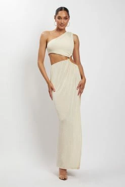 BSD Paige Ruched Side Cut Out Maxi Dress - Nude