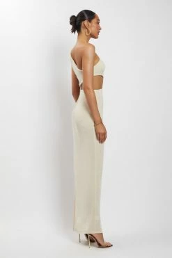 BSD Paige Ruched Side Cut Out Maxi Dress - Nude