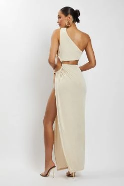 BSD Paige Ruched Side Cut Out Maxi Dress - Nude
