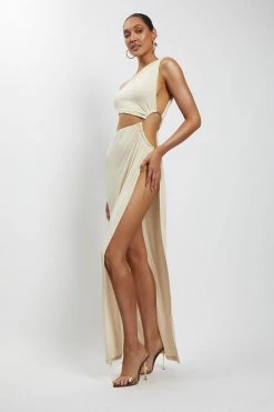BSD Paige Ruched Side Cut Out Maxi Dress - Nude