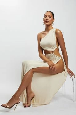 BSD Paige Ruched Side Cut Out Maxi Dress - Nude