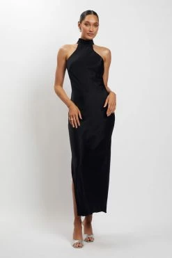 HSH DRESSES Claire Satin Drape Back Maxi Dress - Black 17 HSH DRESSES Claire Satin Drape Back Maxi Dress - Black