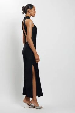 HSH DRESSES Claire Satin Drape Back Maxi Dress - Black 16 HSH DRESSES Claire Satin Drape Back Maxi Dress - Black