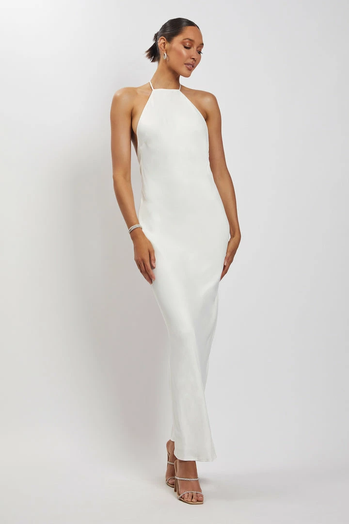HSH Freya Halter Neck Low Back Maxi Dress - White DRESSES 6 HSH Freya Halter Neck Low Back Maxi Dress - White DRESSES