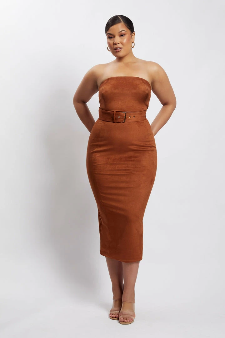 WNT Bella Suede Belted Midi Dress - Tan 2 WNT Bella Suede Belted Midi Dress - Tan