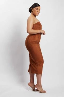 WNT Bella Suede Belted Midi Dress - Tan 19 WNT Bella Suede Belted Midi Dress - Tan