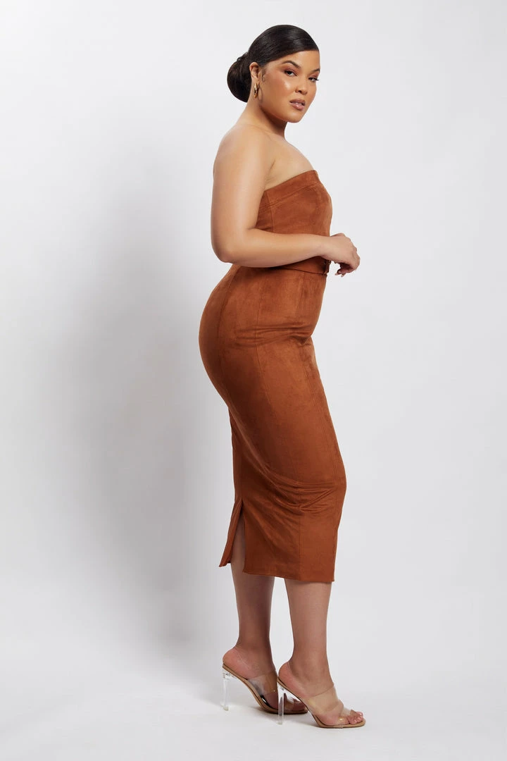 WNT Bella Suede Belted Midi Dress - Tan 8 WNT Bella Suede Belted Midi Dress - Tan