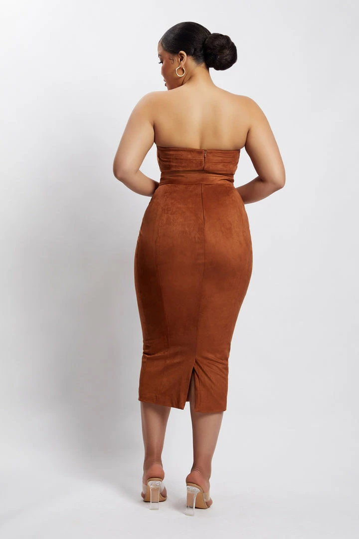 WNT Bella Suede Belted Midi Dress - Tan 11 WNT Bella Suede Belted Midi Dress - Tan