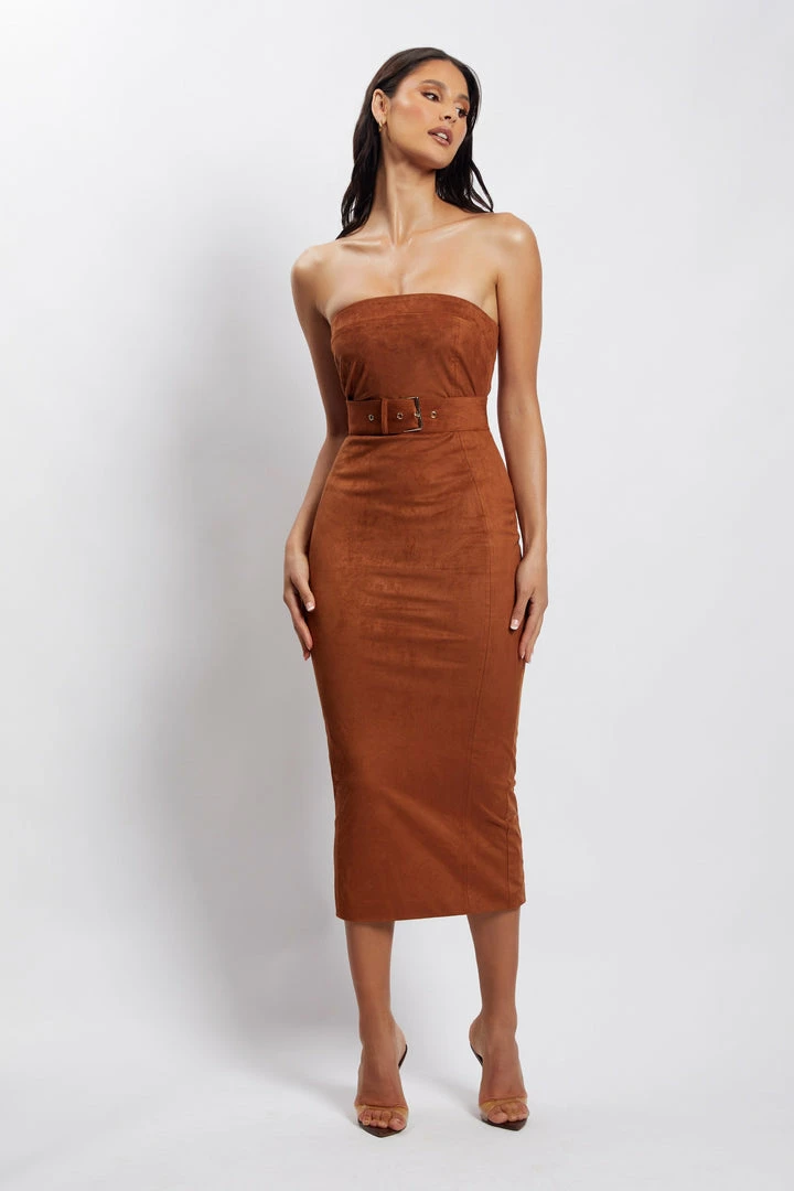 WNT Bella Suede Belted Midi Dress - Tan 1 WNT Bella Suede Belted Midi Dress - Tan