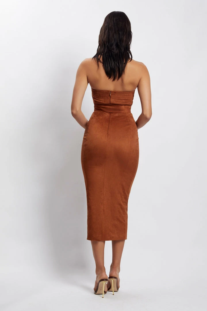 WNT Bella Suede Belted Midi Dress - Tan 3 WNT Bella Suede Belted Midi Dress - Tan