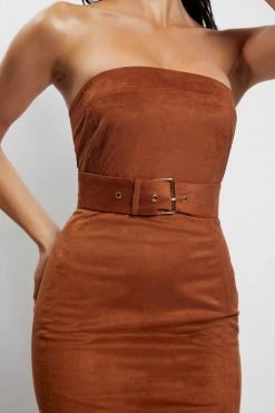 WNT Bella Suede Belted Midi Dress - Tan 18 WNT Bella Suede Belted Midi Dress - Tan