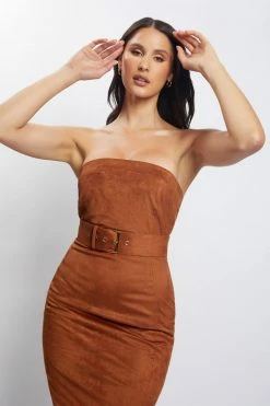 WNT Bella Suede Belted Midi Dress - Tan 16 WNT Bella Suede Belted Midi Dress - Tan
