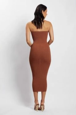 EMS Kyra Strapless Knit Midi Dress - Chocolate DRESSES
