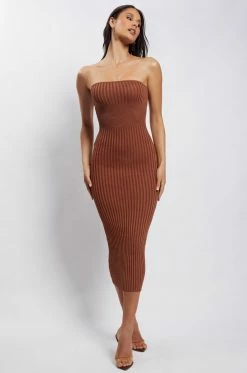 EMS Kyra Strapless Knit Midi Dress - Chocolate DRESSES