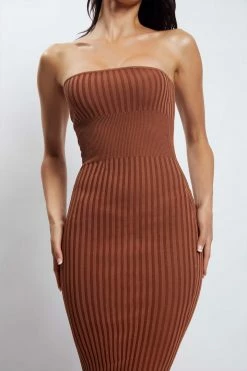 EMS Kyra Strapless Knit Midi Dress - Chocolate DRESSES