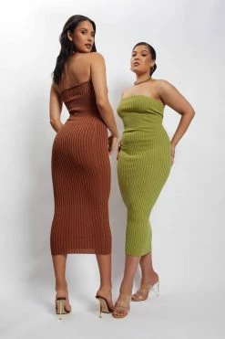 EMS Kyra Strapless Knit Midi Dress - Chocolate DRESSES