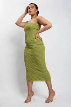 EMS Kyra Strapless Knit Midi Dress - Apple
