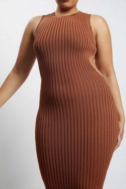 EMS Marlisa Ribbed Knit Backless Midi Dress - Chocolate DRESSES