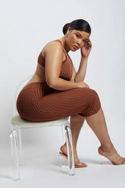 EMS Marlisa Ribbed Knit Backless Midi Dress - Chocolate DRESSES