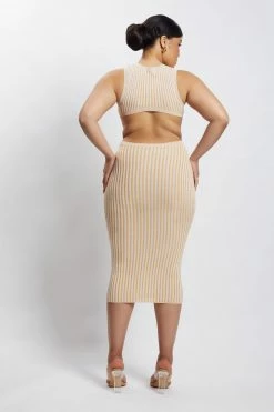 EMS DRESSES Marlisa Ribbed Knit Backless Midi Dress - Nude